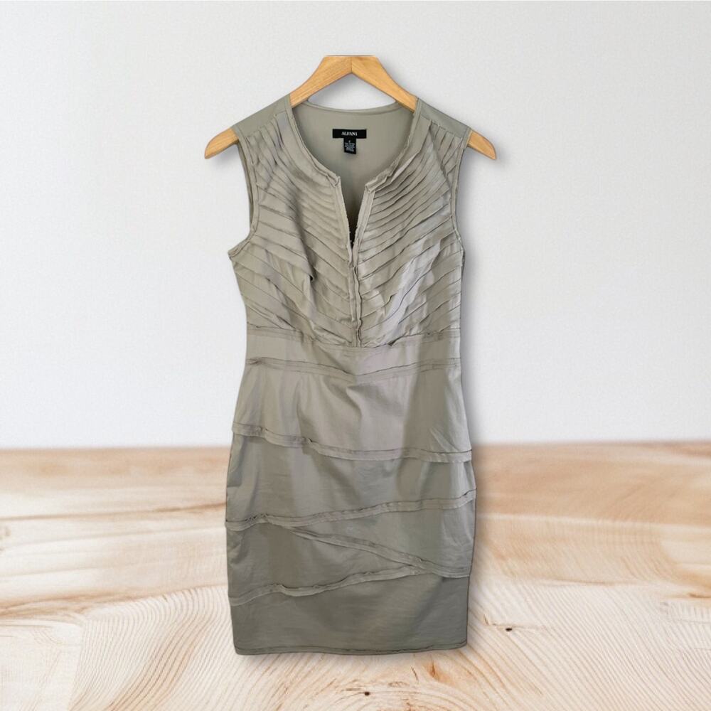 Alfani Sleeveless Tiered Bandage Sheath Pencil Mini Work Dress Gray Taupe Sz 2
